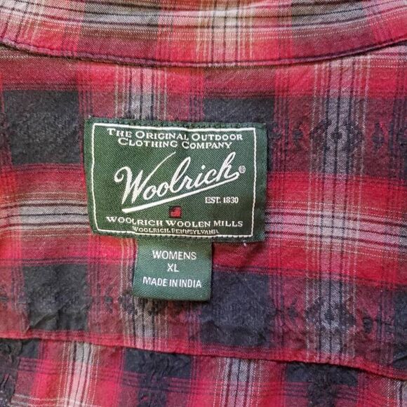 Woolrich Aztec Vintage Pearl Snap Button Shirt Women's Sz XL Red Plaid - Picture 2 of 8